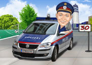 Man i bil - färgad tecknad ritning från foton