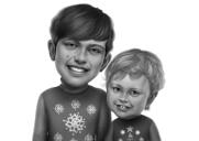 2 Brothers Cartoon Portrait in Black and White Style