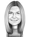 Glattes Haar Frau Cartoon Portrait von Fotos im Schwarz-Weiß-Stil