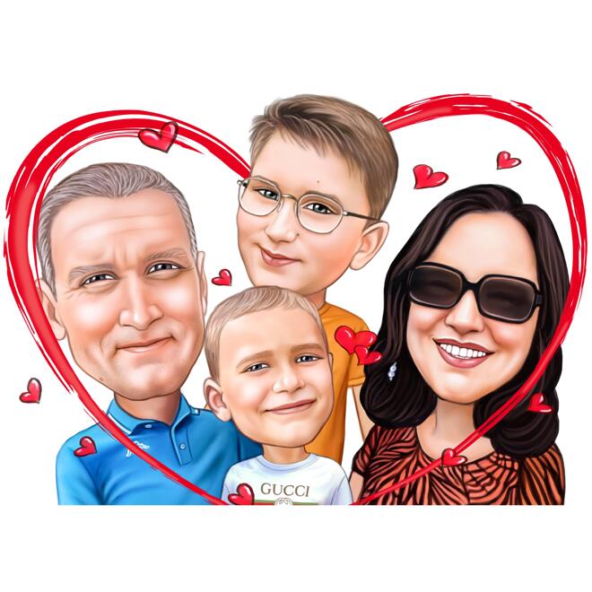 Family in Heart Caricature