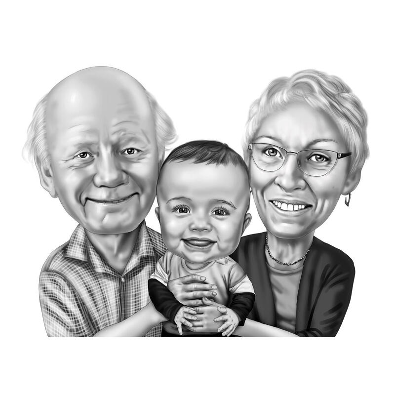 GOOD VIBES Pencil Sketch Drawing Gift for Grandparents Hand Drawn Family  Portrait Grandmother  Grandfather Gift Mothers day Fathers Day Gift  Framed 11x14 inches 3 person  Amazonin Home  Kitchen