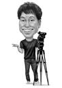 Full Body Photographer Caricature from Photos in Black and White Drawing Style