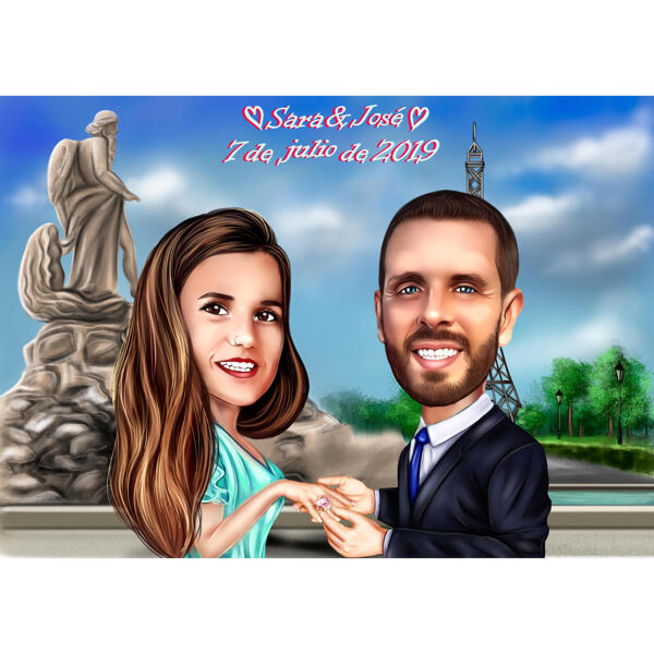 Couple Engagement Caricature with Custom Background