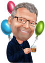 Birthday Caricature with Balloons for Him from Photos