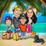 Rodina na dovolené karikatura