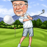 Kreslená kresba golfisty celého těla