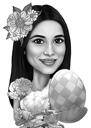 Easter Caricature in Black and White Style