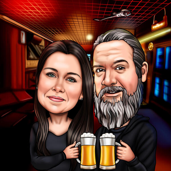 Two Friends in Bar Caricature Drawing