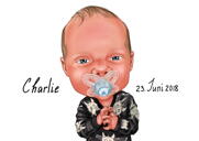 Newborn Baby Caricature in Colored Style Hand Drawn from Photos
