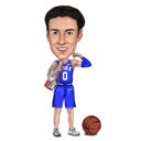 Basketbalový hráč celého těla s karikaturou košíku