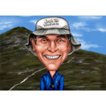 Caricature de style exagérée de photographe professionnel sur fond personnalisé