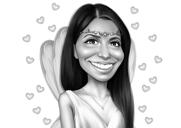 Fashionable Woman Princess Caricature from Photos in Black and White Style