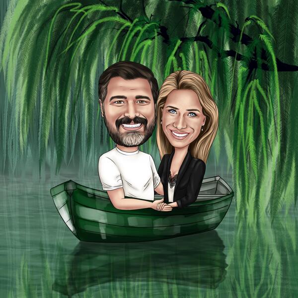 Caricatura de casal em barco