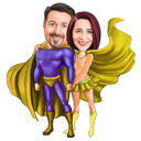 Caricatura de pareja de superhéroes de cuerpo completo