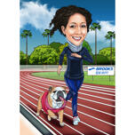 Ägare med Pet Jogging Cartoon