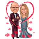 Retrato de casal de corpo inteiro em estilo cartoon para o Dia dos Namorados