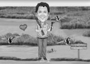 Hunter Cartoon Caricature in Black and White Style with Custom Background