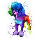 Colorful Watercolor Full Body Poodle Caricature Art from Photos