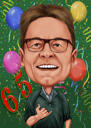 30 Years Anniversary Birthday Color Style Caricature with Balloons and Confetti
