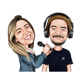 Couple Caricature Holding Mic for Music Lovers