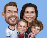 High Exaggerated Parents with Kids Caricature from Photos with One Colored Background