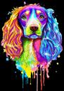 Spaniel Portrait from Photo in Watercolor Style with Splashes on Black Background