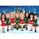 Full Body Santa and Elves Corporate Caricature – Christmas Gift