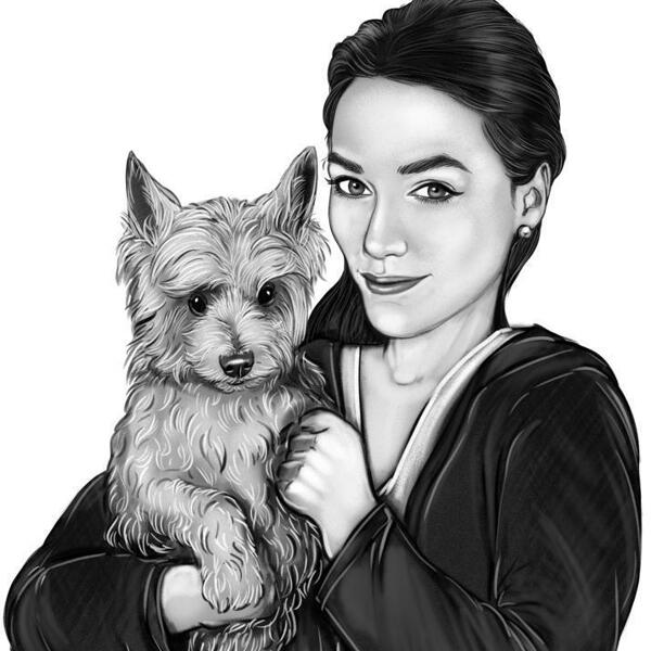Dog with Owner Portrait from Photos in Black and White