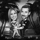 Full Body Exaggerated Couple Caricature in Black and White
