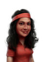 Карикатура головы и плеч женщины в красном, нарисованная по фотографиям