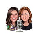Cartoon de entrevista de podcast de duas pessoas