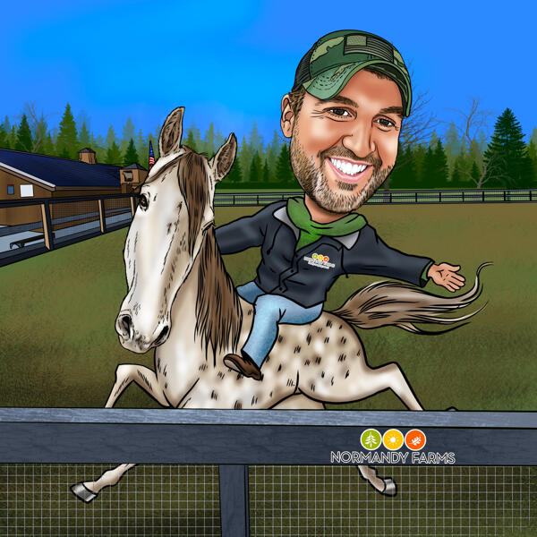 Portrait caricatural d'une personne à cheval