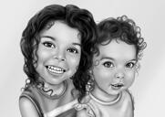 2 Daughters Black and White Drawing