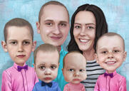 Yksilöllinen perhe, jossa on vauva-sarjakuva karikatyyri valokuvista yhdellä värillisellä taustalla