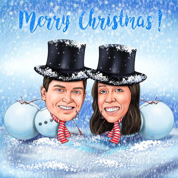 Merry Christmas Snowman Couple Caricature