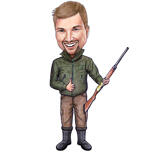 Pilna auguma mednieka karikatūra uz balta fona