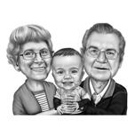 Grandparents with Kid Cartoon Portrait