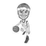 Full Body Basketball Player Cartoon in Black and White