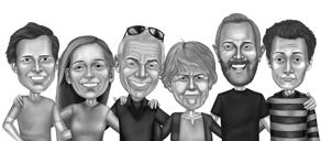 Группа из 6 человек в черно-белой мультяшной карикатуре из фотографий