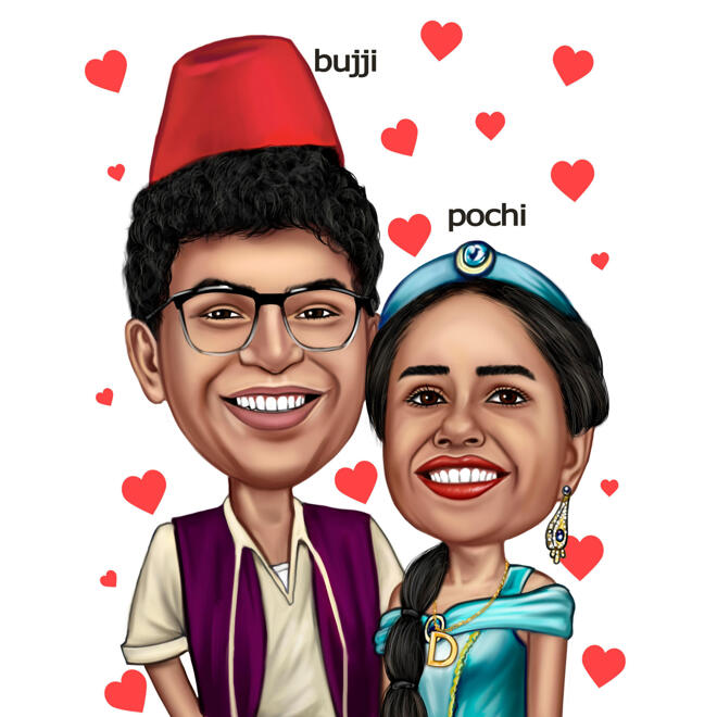 Aladdin and Jasmine Couple Caricature