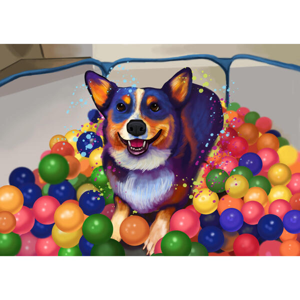 Desenho em aquarela de cachorro feliz Corgi com fundo personalizado