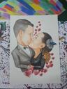 Плакат с рисунком романтической пары с сердечками