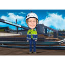 Person in Helm und Arbeitskleidung Cartoon-Zeichnung mit benutzerdefiniertem Hintergrund aus Fotos