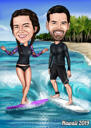 Couple on Vacation Caricature with Tropical Beach Background