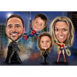 Big Heads Small Bodies Family Superheroes Caricature from Photos