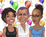Group Birthday Caricature Gift Hand Drawn in Colored Style - Print on Canvas