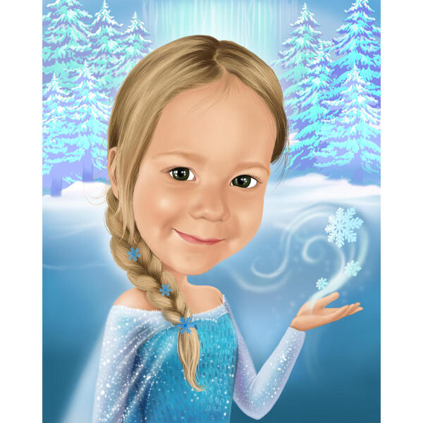Caricatura de Kid Elsa para fanáticos de Frozen