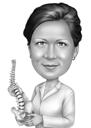 Caricatura del terapista dell'osteopatia medico in bianco e nero dalle foto