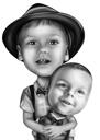 2 Brothers Cartoon Portrait in Black and White Style