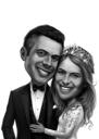 Caricature de couple pour leur anniversaire de mariage : style noir et blanc